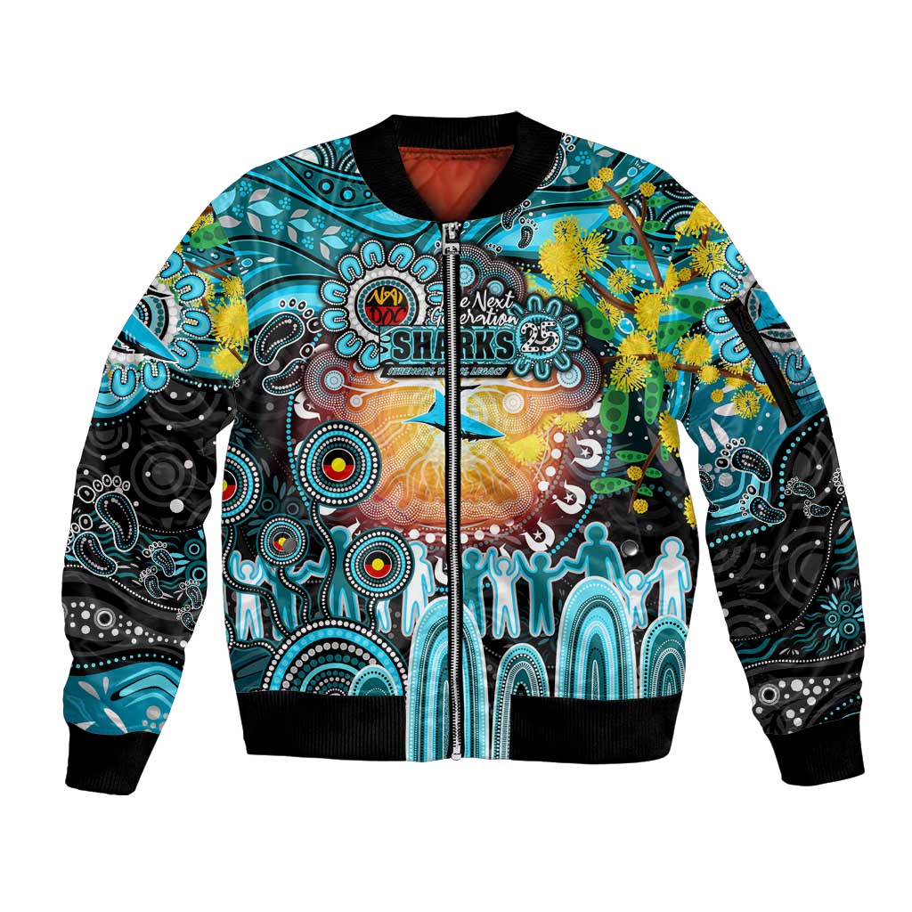 Personalised NAIDOC Week 2025 Sharks Rugby Sleeve Zip Bomber Jacket Aboriginal Dot Painting