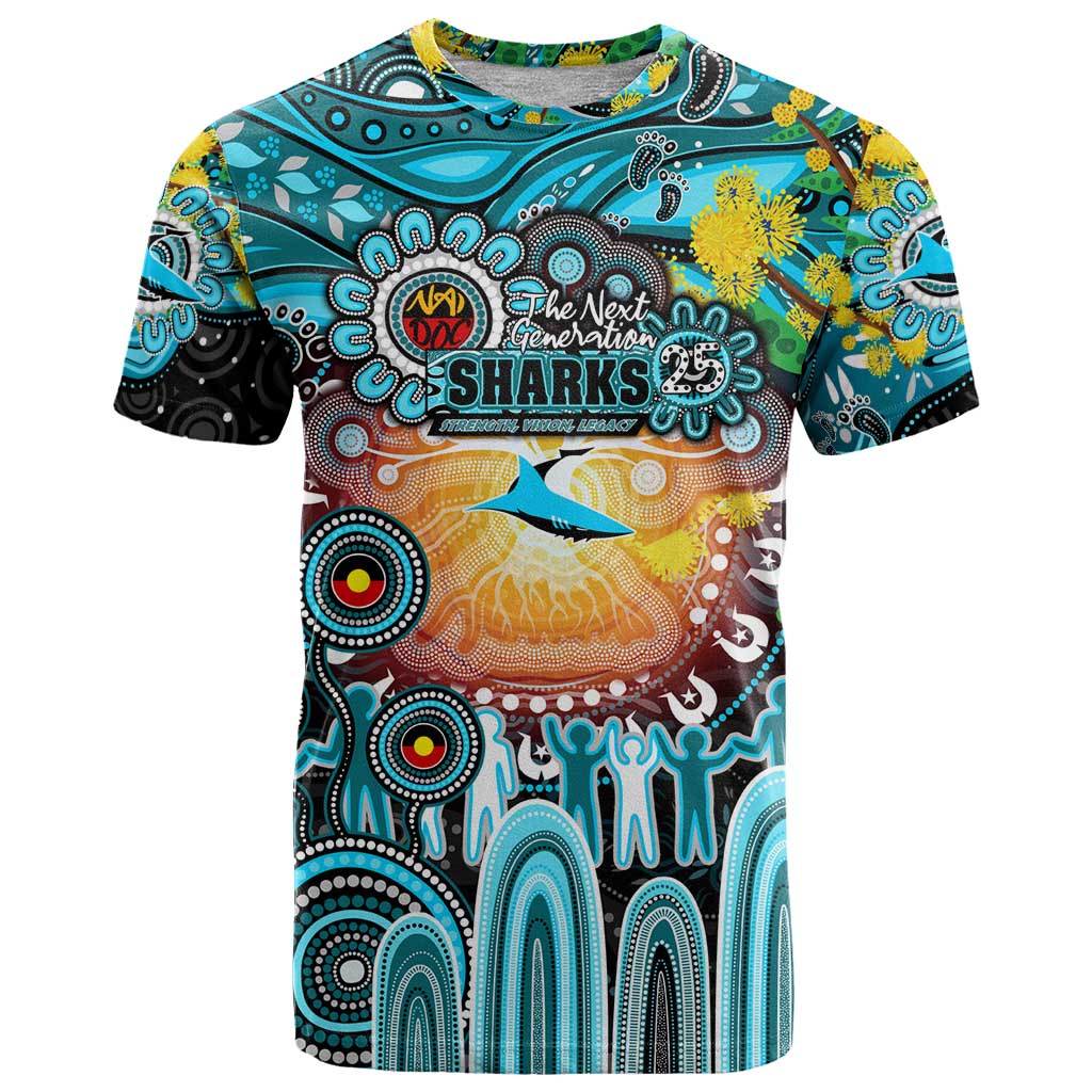 Personalised NAIDOC Week 2025 Sharks Rugby T Shirt Aboriginal Dot Painting