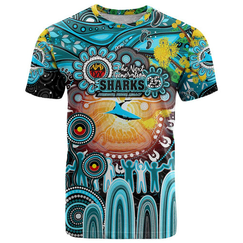 Personalised NAIDOC Week 2025 Sharks Rugby T Shirt Aboriginal Dot Painting