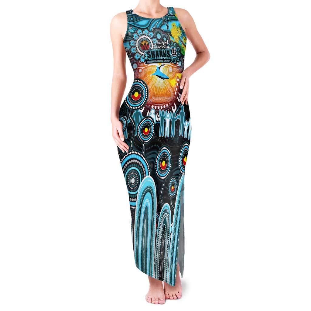 Personalised NAIDOC Week 2025 Sharks Rugby Tank Maxi Dress Aboriginal Dot Painting
