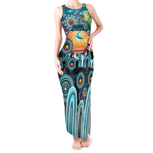 Personalised NAIDOC Week 2025 Sharks Rugby Tank Maxi Dress Aboriginal Dot Painting