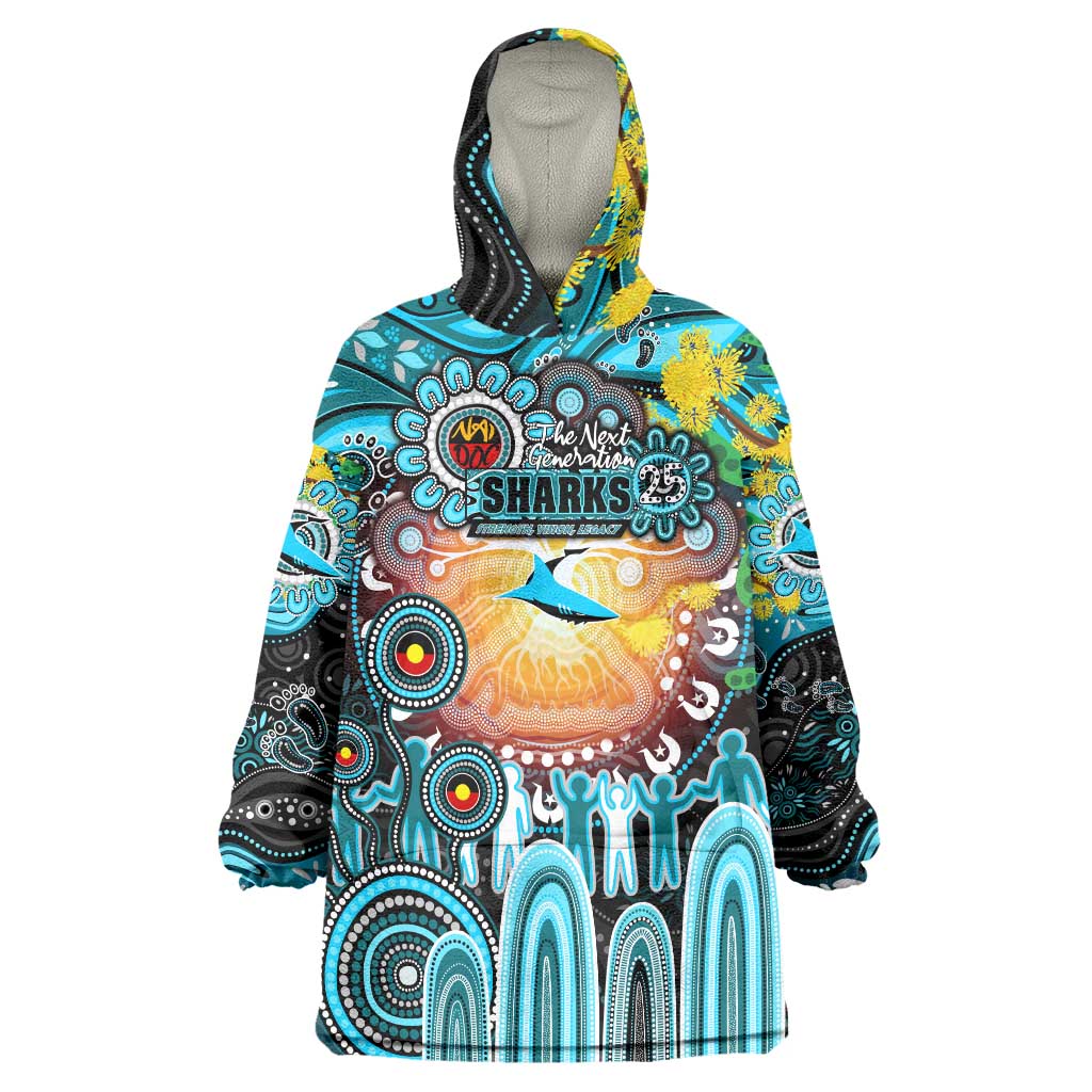 Personalised NAIDOC Week 2025 Sharks Rugby Wearable Blanket Hoodie Aboriginal Dot Painting