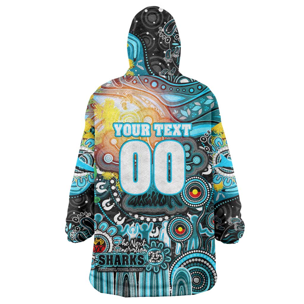 Personalised NAIDOC Week 2025 Sharks Rugby Wearable Blanket Hoodie Aboriginal Dot Painting