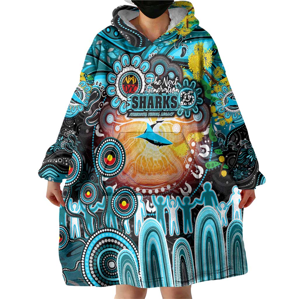 Personalised NAIDOC Week 2025 Sharks Rugby Wearable Blanket Hoodie Aboriginal Dot Painting