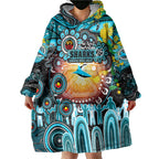 Personalised NAIDOC Week 2025 Sharks Rugby Wearable Blanket Hoodie Aboriginal Dot Painting