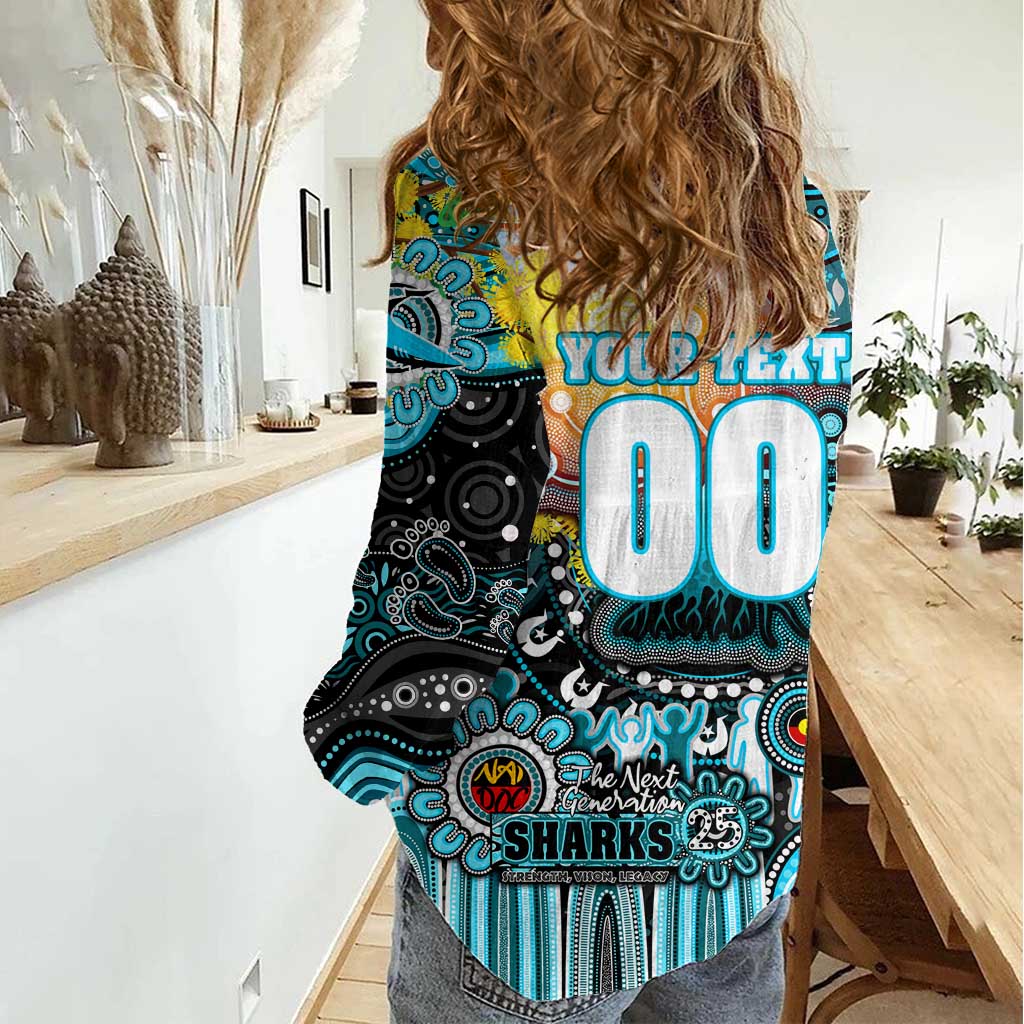 Personalised NAIDOC Week 2025 Sharks Rugby Women Casual Shirt Aboriginal Dot Painting