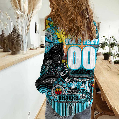Personalised NAIDOC Week 2025 Sharks Rugby Women Casual Shirt Aboriginal Dot Painting