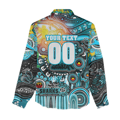 Personalised NAIDOC Week 2025 Sharks Rugby Women Casual Shirt Aboriginal Dot Painting