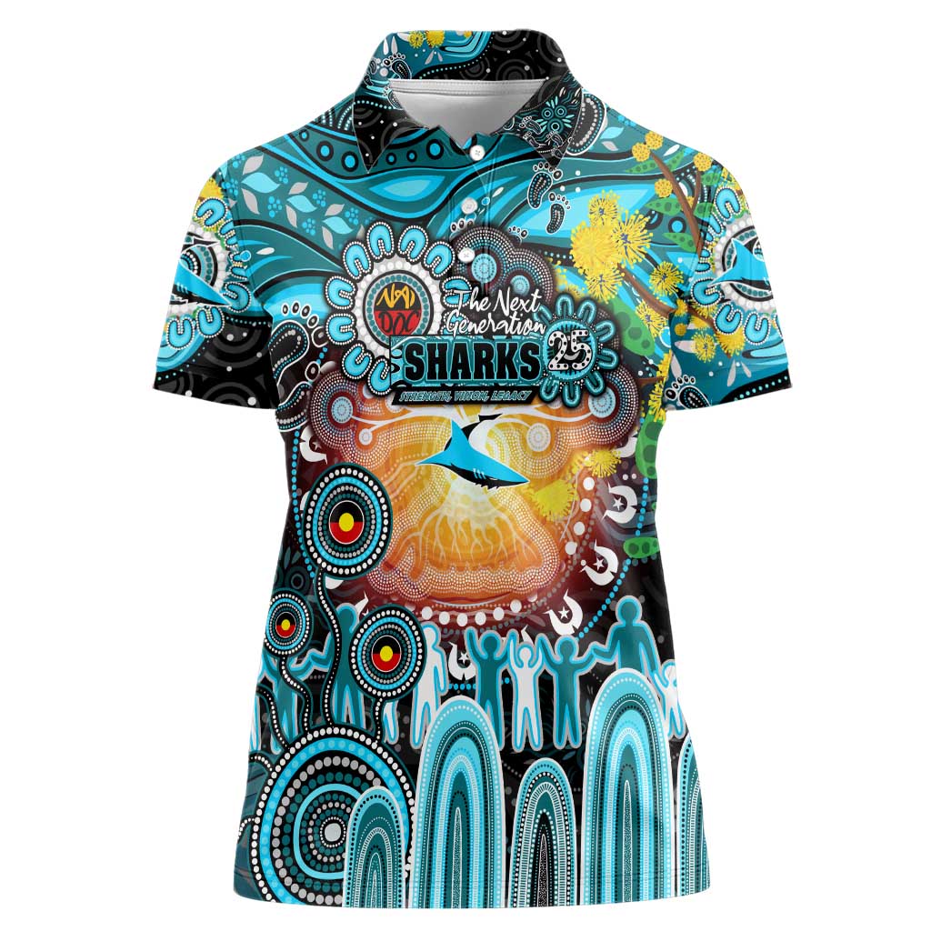 Personalised NAIDOC Week 2025 Sharks Rugby Women Polo Shirt Aboriginal Dot Painting