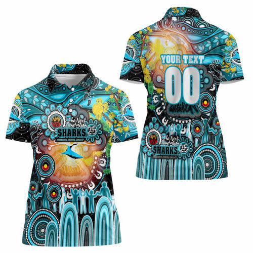 Personalised NAIDOC Week 2025 Sharks Rugby Women Polo Shirt Aboriginal Dot Painting