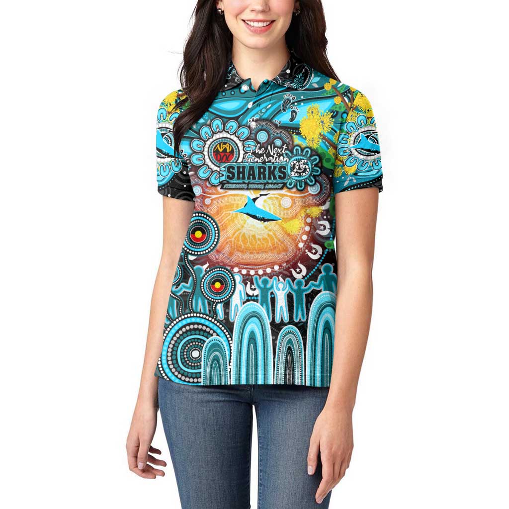 Personalised NAIDOC Week 2025 Sharks Rugby Women Polo Shirt Aboriginal Dot Painting
