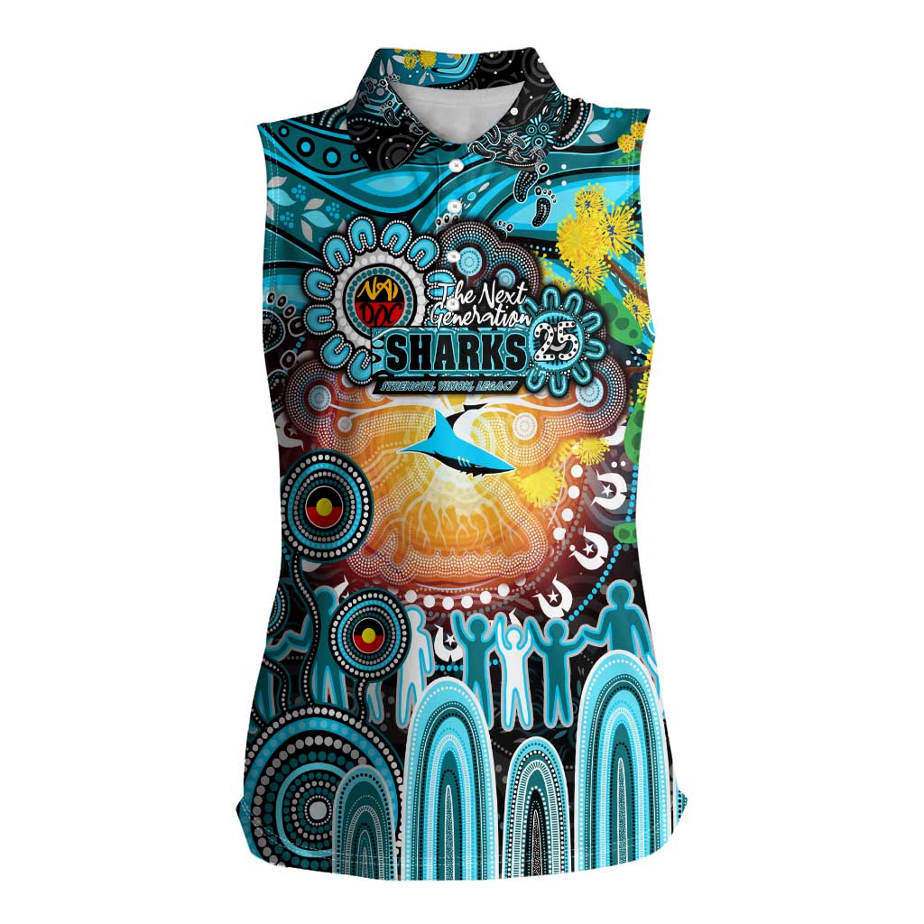 Personalised NAIDOC Week 2025 Sharks Rugby Women Sleeveless Polo Shirt Aboriginal Dot Painting