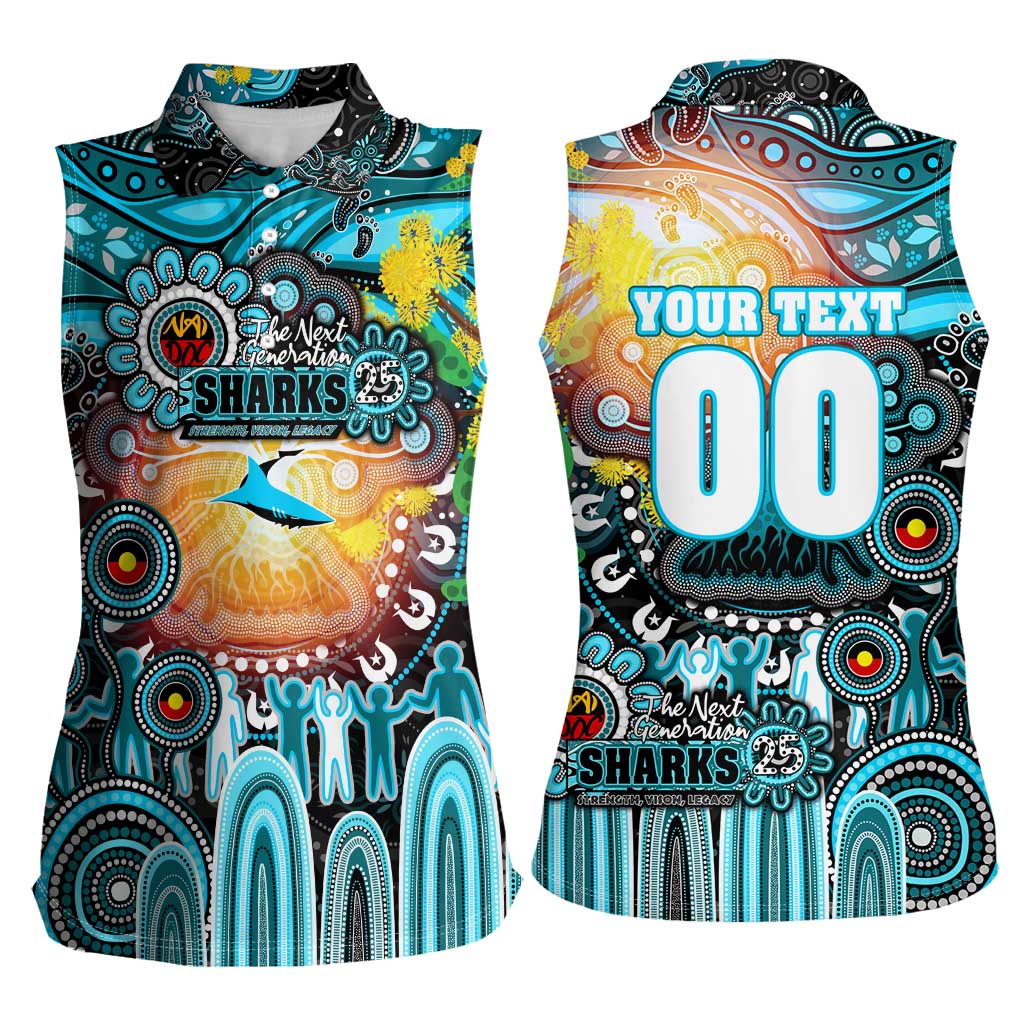 Personalised NAIDOC Week 2025 Sharks Rugby Women Sleeveless Polo Shirt Aboriginal Dot Painting