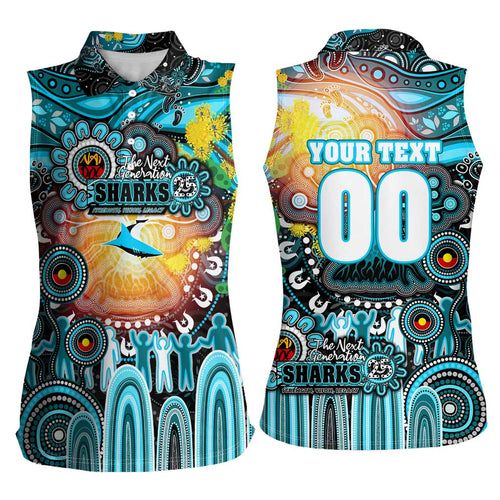 Personalised NAIDOC Week 2025 Sharks Rugby Women Sleeveless Polo Shirt Aboriginal Dot Painting
