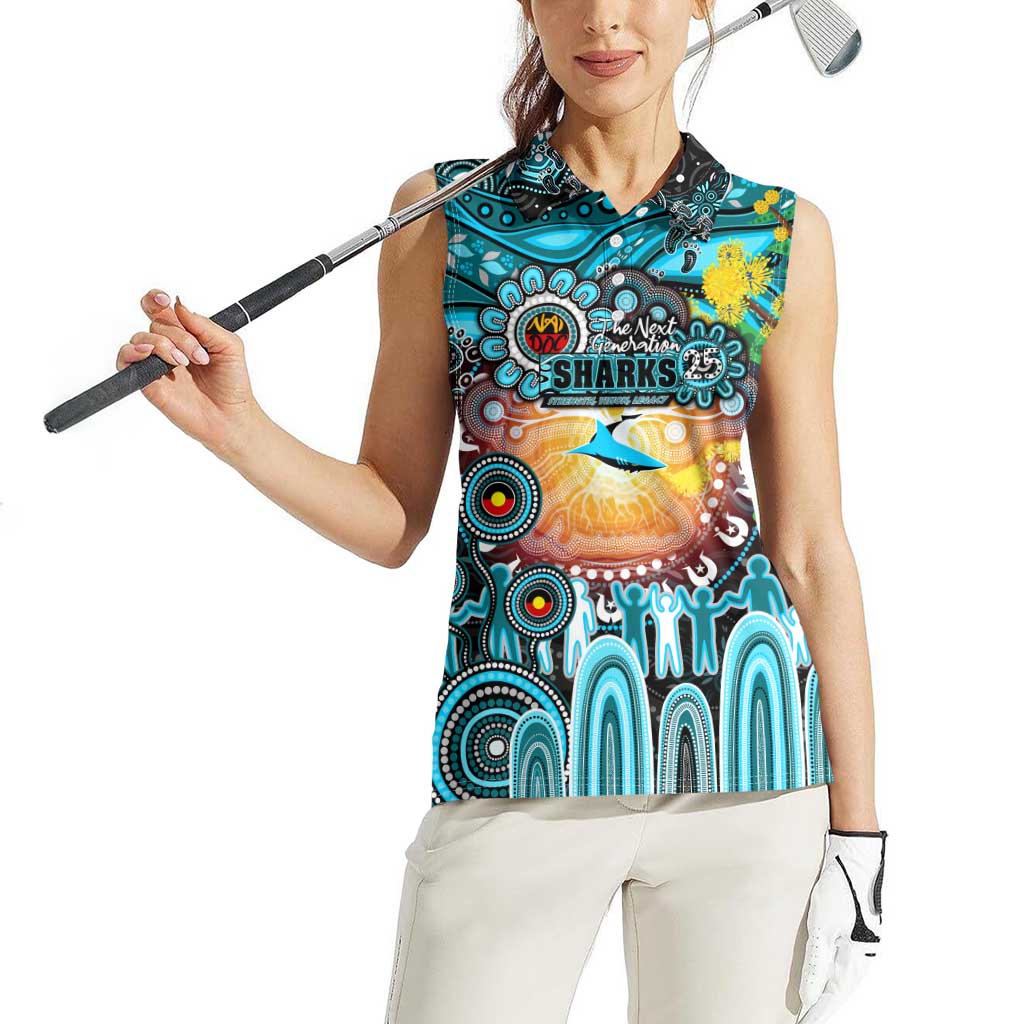 Personalised NAIDOC Week 2025 Sharks Rugby Women Sleeveless Polo Shirt Aboriginal Dot Painting