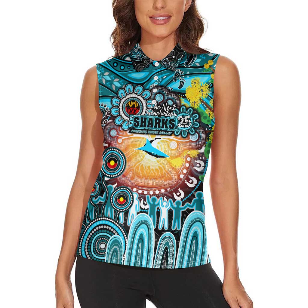 Personalised NAIDOC Week 2025 Sharks Rugby Women Sleeveless Polo Shirt Aboriginal Dot Painting