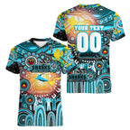 Personalised NAIDOC Week 2025 Sharks Rugby Women V-Neck T-Shirt Aboriginal Dot Painting