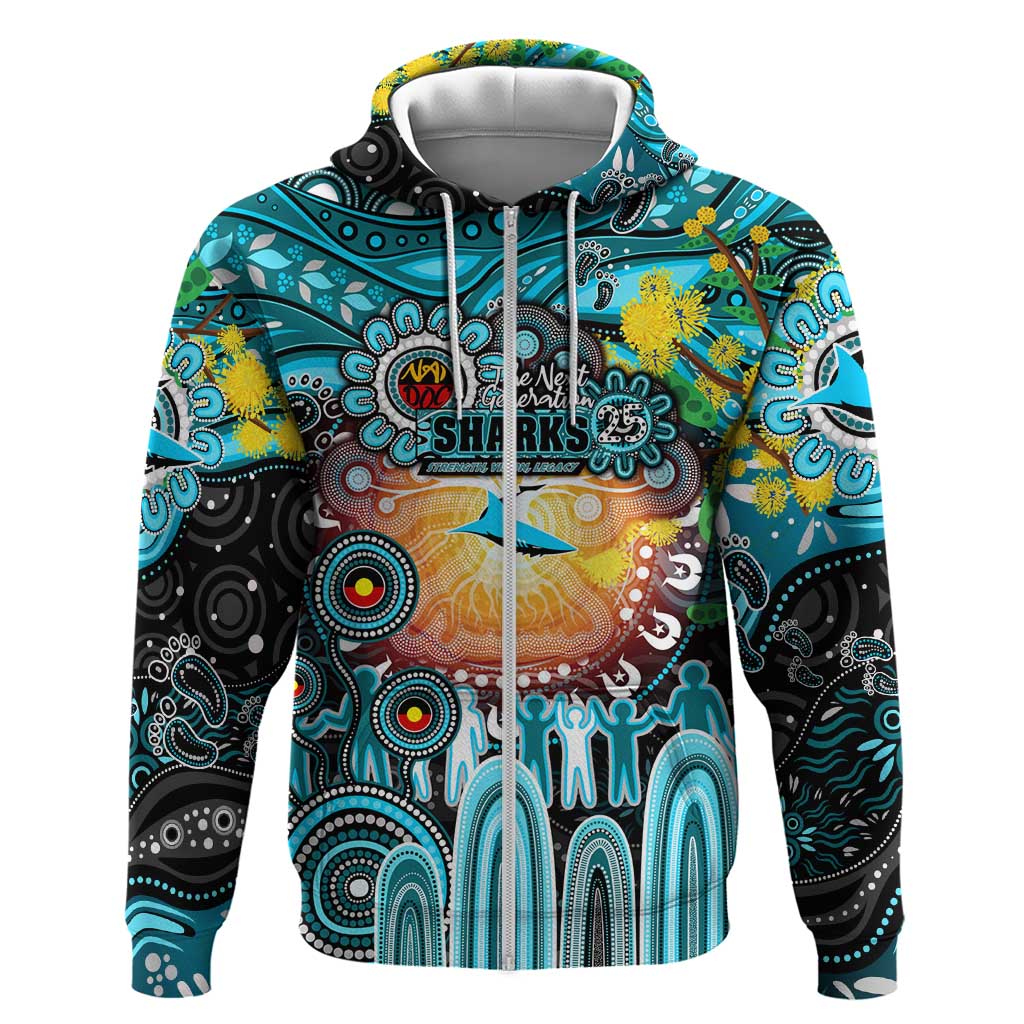 Personalised NAIDOC Week 2025 Sharks Rugby Zip Hoodie Aboriginal Dot Painting