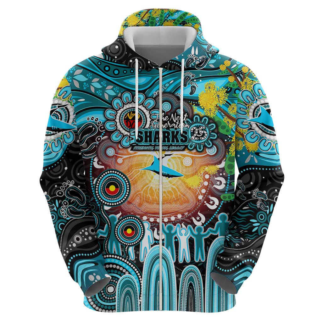 Personalised NAIDOC Week 2025 Sharks Rugby Zip Hoodie Aboriginal Dot Painting