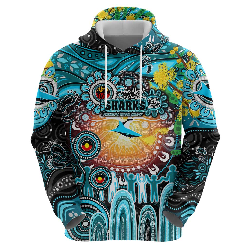 Personalised NAIDOC Week 2025 Sharks Rugby Zip Hoodie Aboriginal Dot Painting
