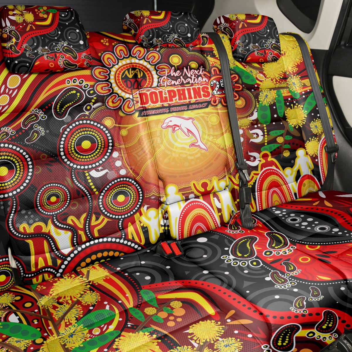 NAIDOC Week 2025 Dolphins Rugby Back Car Seat Cover Aboriginal Dot Painting