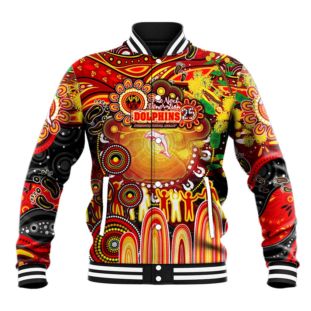 Personalised NAIDOC Week 2025 Dolphins Rugby Baseball Jacket Aboriginal Dot Painting