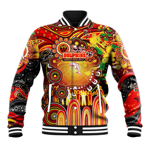 Personalised NAIDOC Week 2025 Dolphins Rugby Baseball Jacket Aboriginal Dot Painting