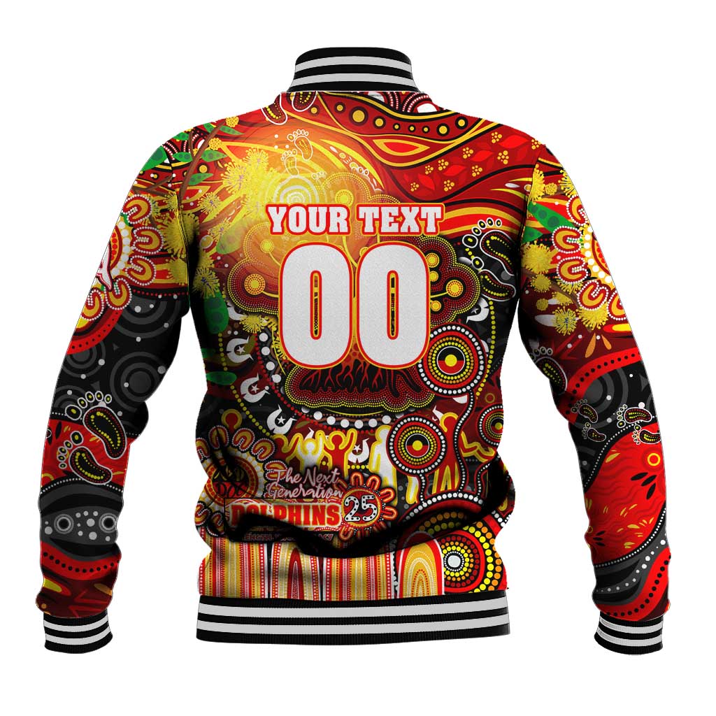 Personalised NAIDOC Week 2025 Dolphins Rugby Baseball Jacket Aboriginal Dot Painting