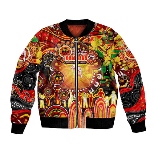 Personalised NAIDOC Week 2025 Dolphins Rugby Bomber Jacket Aboriginal Dot Painting