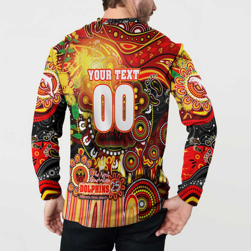 Personalised NAIDOC Week 2025 Dolphins Rugby Button Sweatshirt Aboriginal Dot Painting