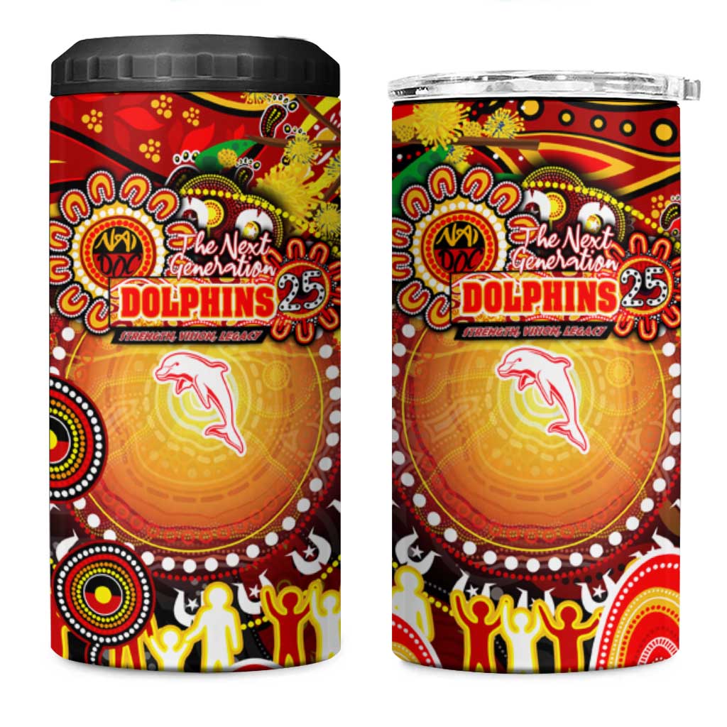 NAIDOC Week 2025 Dolphins Rugby 4 in 1 Can Cooler Tumbler Aboriginal Dot Painting