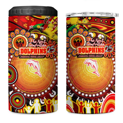 NAIDOC Week 2025 Dolphins Rugby 4 in 1 Can Cooler Tumbler Aboriginal Dot Painting