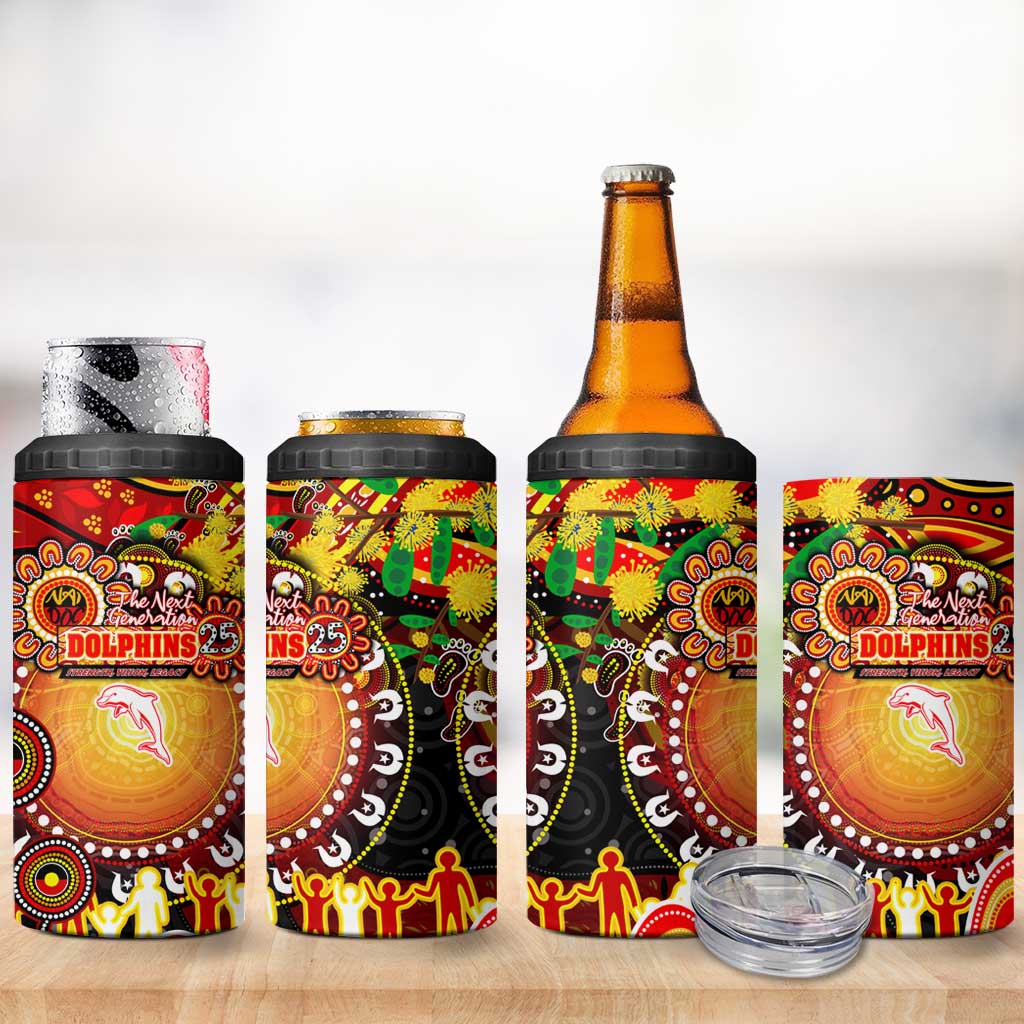 NAIDOC Week 2025 Dolphins Rugby 4 in 1 Can Cooler Tumbler Aboriginal Dot Painting