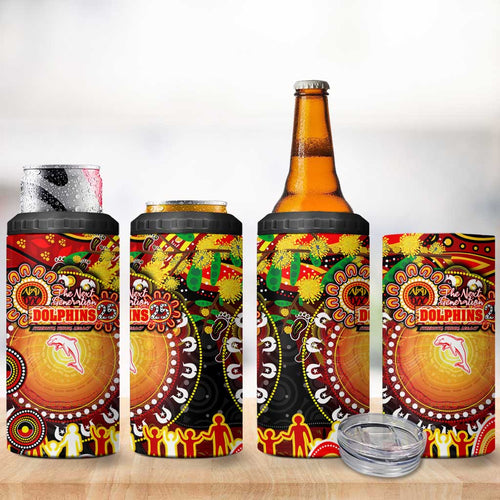 NAIDOC Week 2025 Dolphins Rugby 4 in 1 Can Cooler Tumbler Aboriginal Dot Painting
