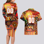 Personalised NAIDOC Week 2025 Dolphins Rugby Couples Matching Long Sleeve Bodycon Dress and Hawaiian Shirt Aboriginal Dot Painting