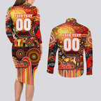 Personalised NAIDOC Week 2025 Dolphins Rugby Couples Matching Long Sleeve Bodycon Dress and Long Sleeve Button Shirt Aboriginal Dot Painting
