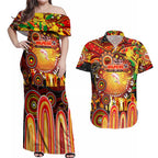 Personalised NAIDOC Week 2025 Dolphins Rugby Couples Matching Off Shoulder Maxi Dress and Hawaiian Shirt Aboriginal Dot Painting