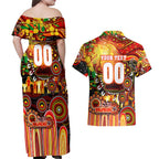 Personalised NAIDOC Week 2025 Dolphins Rugby Couples Matching Off Shoulder Maxi Dress and Hawaiian Shirt Aboriginal Dot Painting