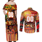Personalised NAIDOC Week 2025 Dolphins Rugby Couples Matching Off Shoulder Maxi Dress and Long Sleeve Button Shirt Aboriginal Dot Painting