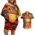 Personalised NAIDOC Week 2025 Dolphins Rugby Couples Matching Off Shoulder Short Dress and Hawaiian Shirt Aboriginal Dot Painting