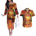 Personalised NAIDOC Week 2025 Dolphins Rugby Couples Matching Off The Shoulder Long Sleeve Dress and Hawaiian Shirt Aboriginal Dot Painting