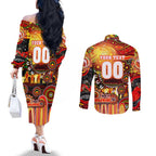 Personalised NAIDOC Week 2025 Dolphins Rugby Couples Matching Off The Shoulder Long Sleeve Dress and Long Sleeve Button Shirt Aboriginal Dot Painting