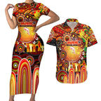 Personalised NAIDOC Week 2025 Dolphins Rugby Couples Matching Short Sleeve Bodycon Dress and Hawaiian Shirt Aboriginal Dot Painting