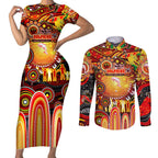 Personalised NAIDOC Week 2025 Dolphins Rugby Couples Matching Short Sleeve Bodycon Dress and Long Sleeve Button Shirt Aboriginal Dot Painting