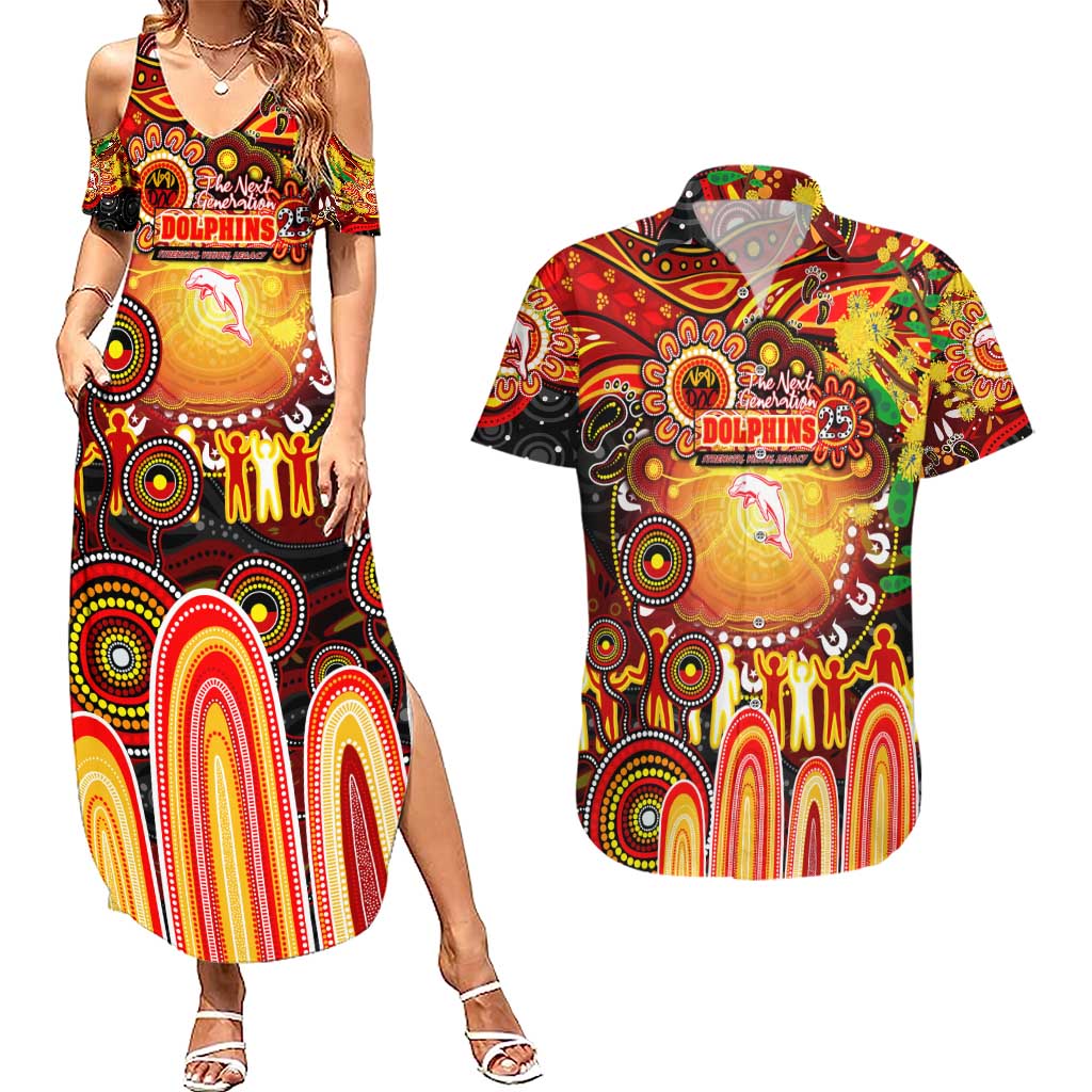 Personalised NAIDOC Week 2025 Dolphins Rugby Couples Matching Summer Maxi Dress and Hawaiian Shirt Aboriginal Dot Painting