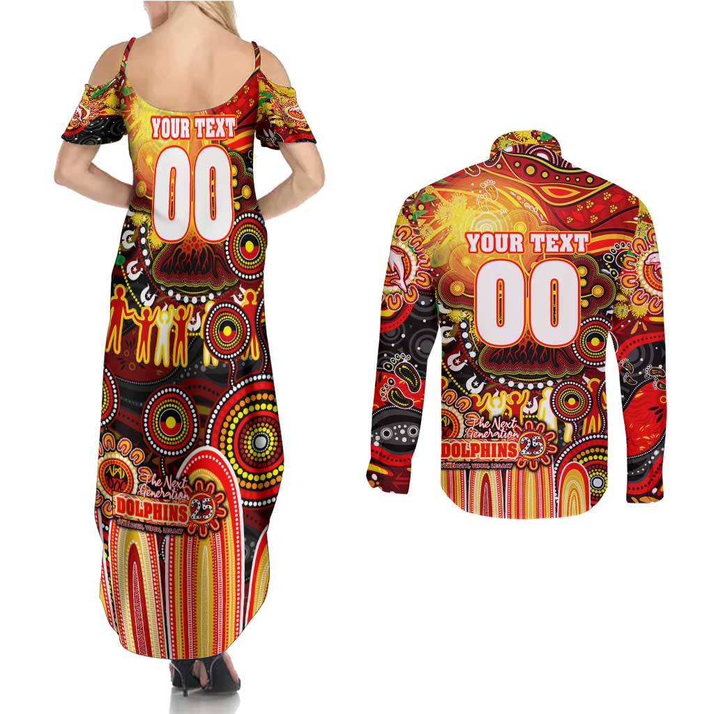 Personalised NAIDOC Week 2025 Dolphins Rugby Couples Matching Summer Maxi Dress and Long Sleeve Button Shirt Aboriginal Dot Painting