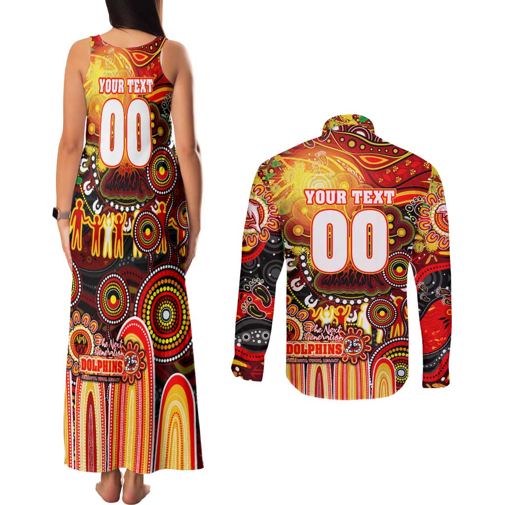 Personalised NAIDOC Week 2025 Dolphins Rugby Couples Matching Tank Maxi Dress and Long Sleeve Button Shirt Aboriginal Dot Painting