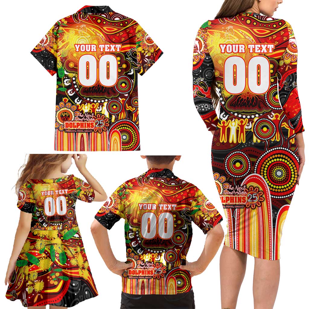 Personalised NAIDOC Week 2025 Dolphins Rugby Family Matching Long Sleeve Bodycon Dress and Hawaiian Shirt Aboriginal Dot Painting