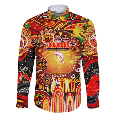 Personalised NAIDOC Week 2025 Dolphins Rugby Family Matching Long Sleeve Bodycon Dress and Hawaiian Shirt Aboriginal Dot Painting