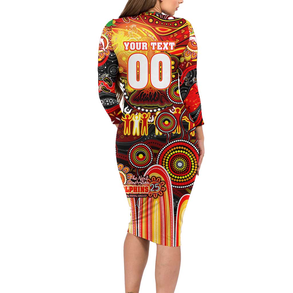 Personalised NAIDOC Week 2025 Dolphins Rugby Family Matching Long Sleeve Bodycon Dress and Hawaiian Shirt Aboriginal Dot Painting